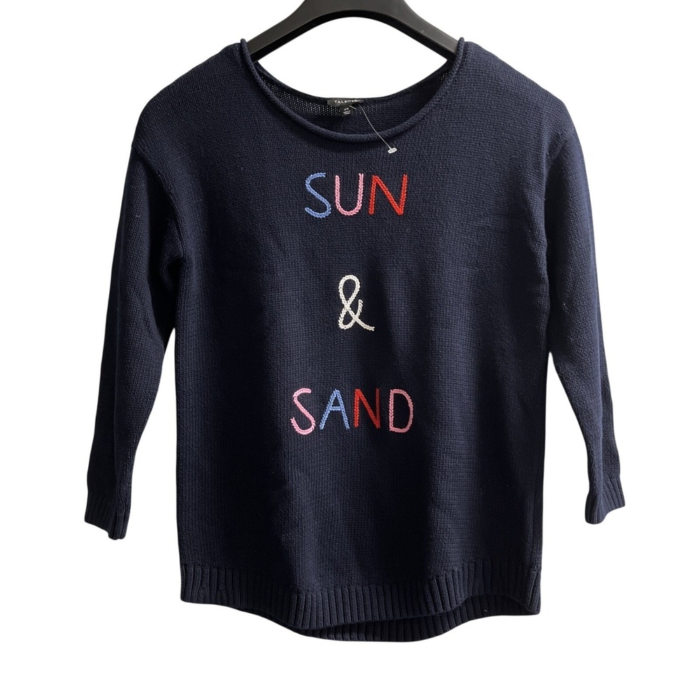 Talbots Sweater Blue Sun & Sand Embroidered Pullover Size XS Vacation Beach